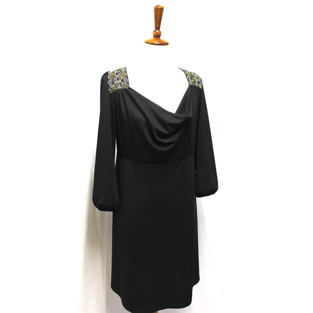 Debbie Shuchat Women's L 12 Black Beaded Knit Dress Evening Party Embellished